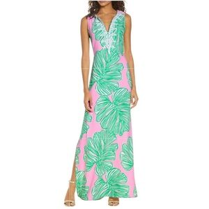 Lilly Pulitzer Carlotta Maxi Dress Who Let The Fronds Out Palm Leaf Print Size 8